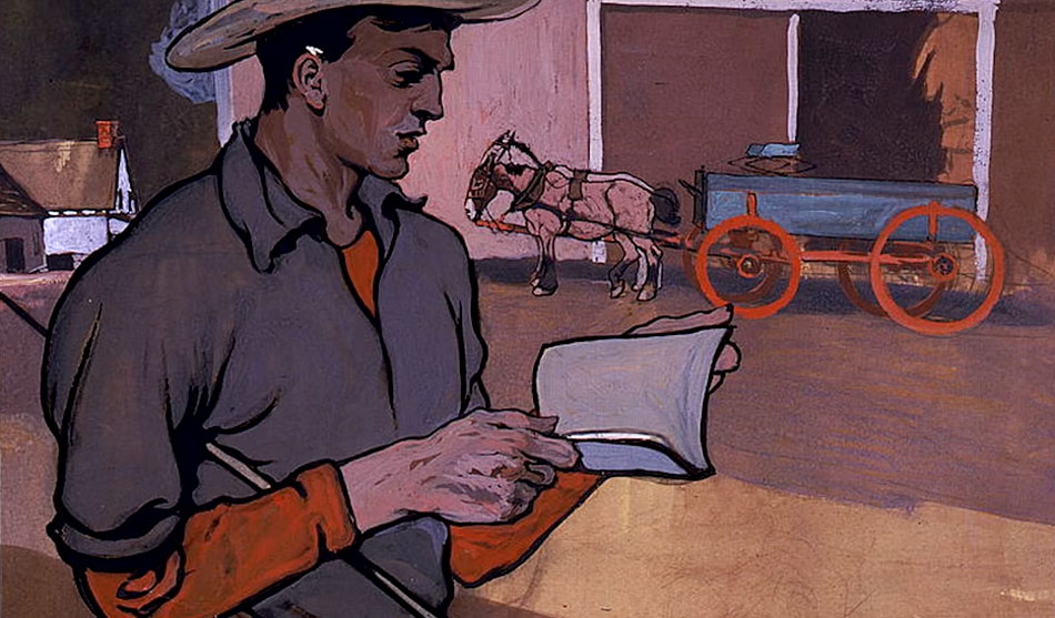 Edward Penfield’s watercolor of a farmer consulting The Farmers’ Almanac Edward Penfield's watercolor of a farmer consulting The Farmers' Almanac.